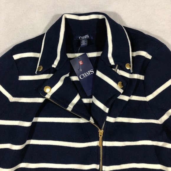 Chaps Jacket Womens Large Stripe Asymmetrical Knit Moto Sweater Jacket NEW $99 - Picture 2 of 13